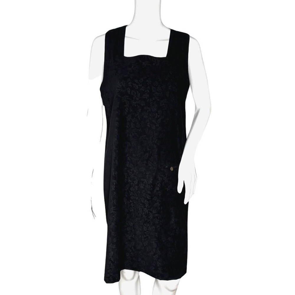 Christopher & Banks Dress Womens Small Black Pinafore Velvet Floral Minimalist